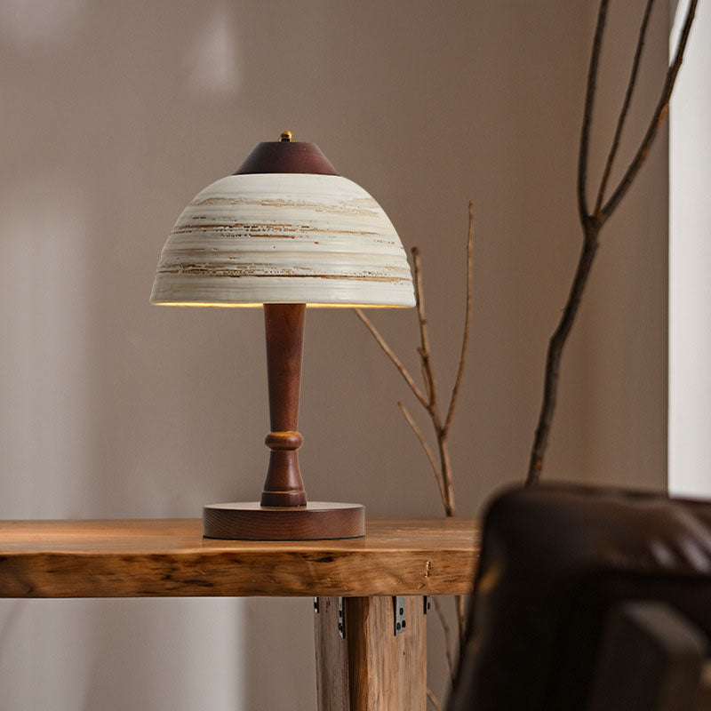 Contemporary Retro Ceramic Bowl Shape Wood 1-Light Table Lamp For Bedroom