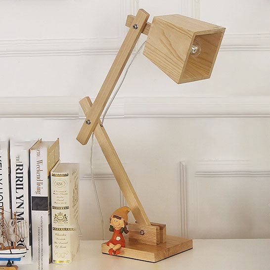 Traditional Japanese Solid Wood Trapezoidal Adjustable 1-Light Table Lamp For Study