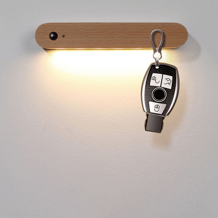Lampe murale moderne minimaliste à bandes de bois magnétique LED USB avec détecteur de mouvement pour chambre 