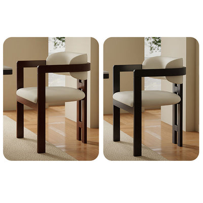 Silla de comedor moderna minimalista cuadrada de cuero de microfibra y madera de fresno con respaldo y reposabrazos para comedor 