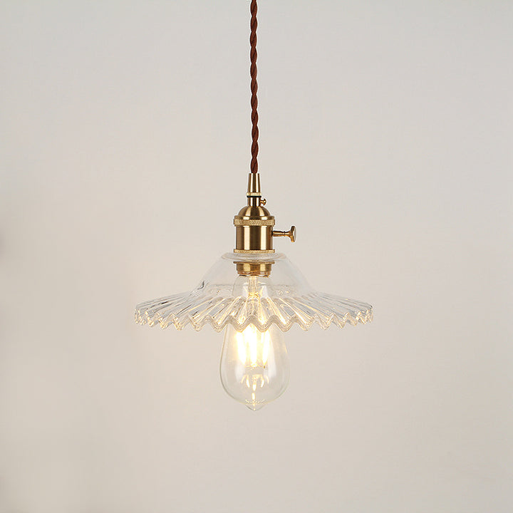 Lámpara colgante de vidrio de latón ondulado redondo vintage tradicional de 1 luz para sala de estar 