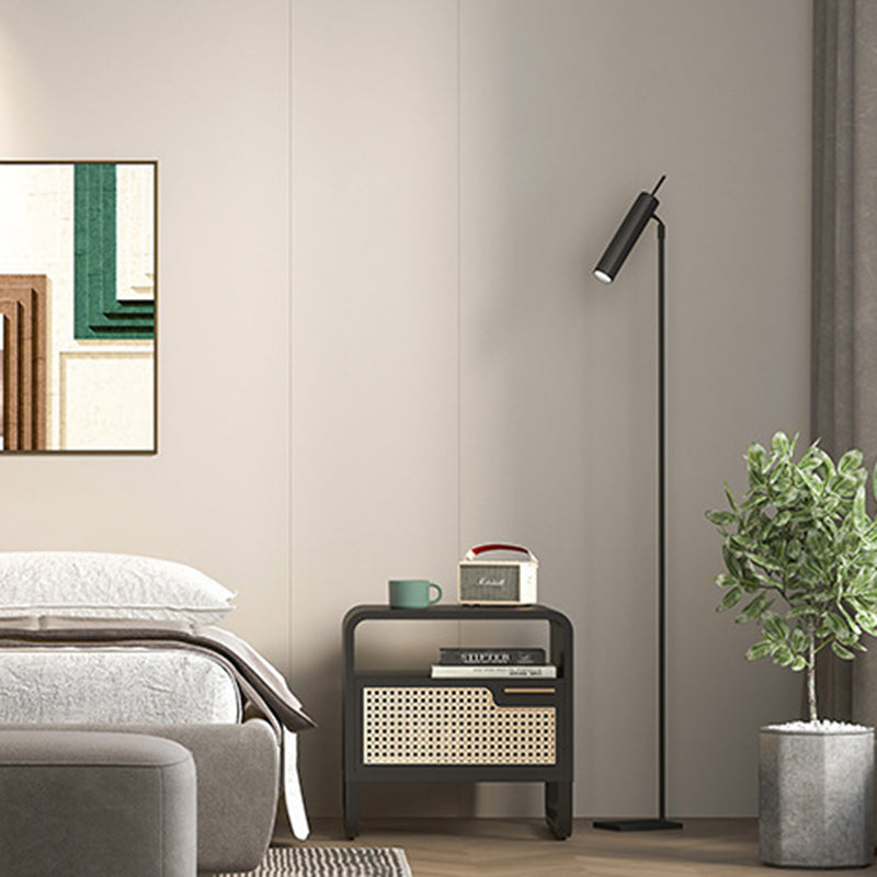 Table de chevet moderne minimaliste rectangulaire en bois massif avec rotin 1 tiroir pour chambre 