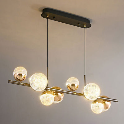 Modern Luxury Acrylic Spherical Iron Rod LED Island Light Chandelier