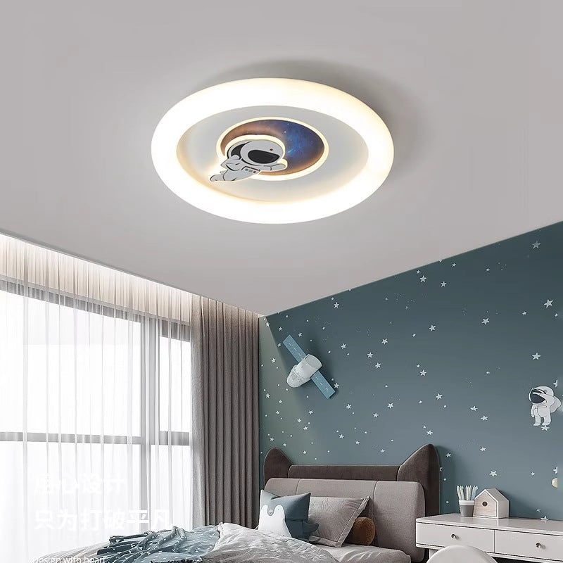 Luz de techo empotrada LED de acrílico y hierro redonda para niños creativos contemporáneos con diseño de cohete y astronauta para dormitorio 