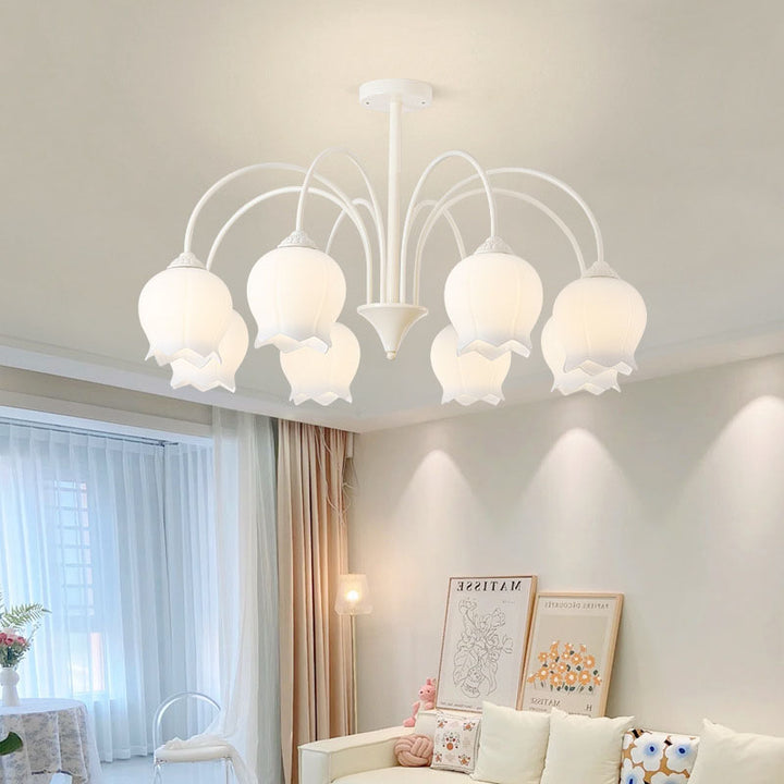 Moderne minimalistische Glocke Orchidee Blume Eisen Glas 6/8 Licht Kronleuchter für Wohnzimmer 