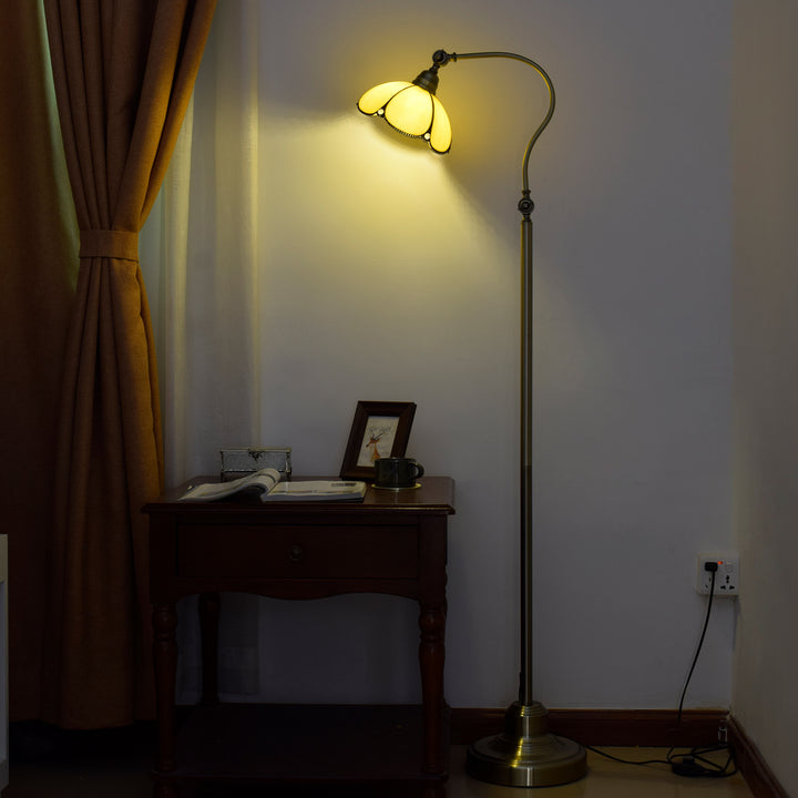 Lampe de sol traditionnelle Tiffany Floral en fer et verre à 1 lumière pour chambre à coucher 