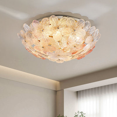 Dôme en Verre en Acier au Carbone de Luxe Moderne Floral 10/16 Lumière Plafonnier Semi-Encastré pour Salon 
