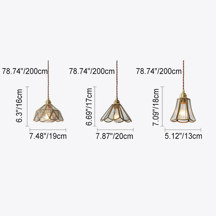 Traditional Japanese Cone Geometric Glass Copper 1-Light Pendant Light