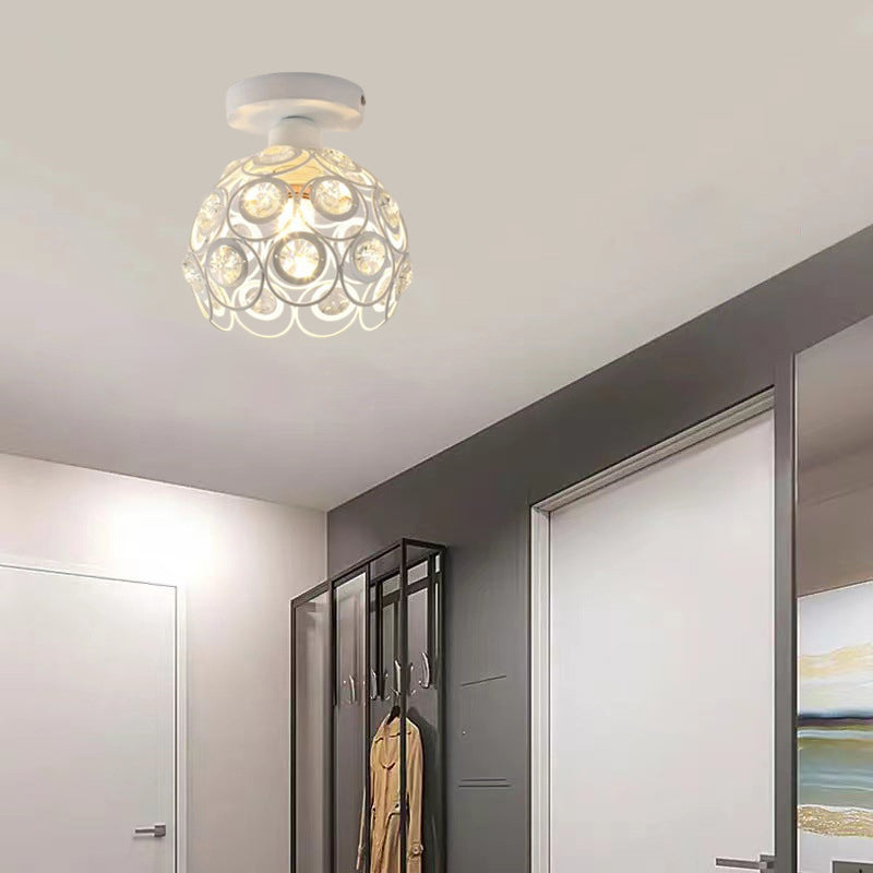 Moderne minimalistische runde Kuppel Eisen Kristall 1-Licht Semi-Flush Mount Deckenleuchte für Wohnzimmer 