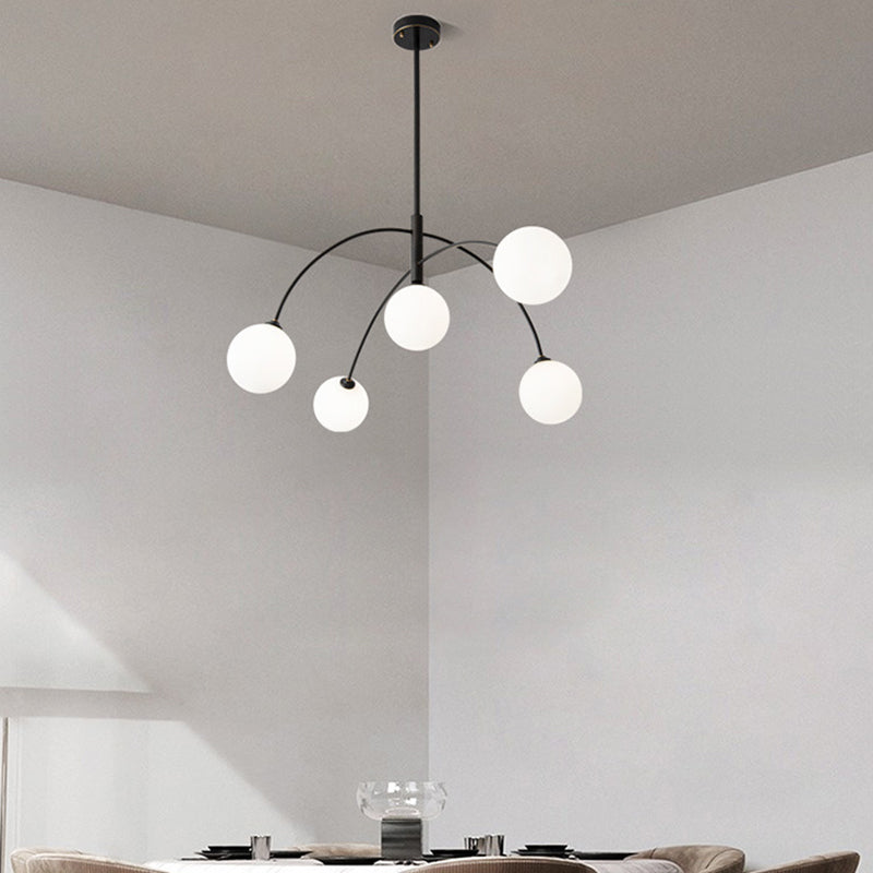 Plafonnier moderne minimaliste à ligne courbe en fer et verre à 5 lumières pour salon 