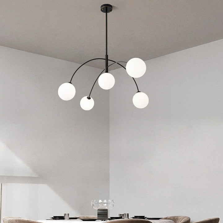 Plafonnier moderne minimaliste à ligne courbe en fer et verre à 5 lumières pour salon 