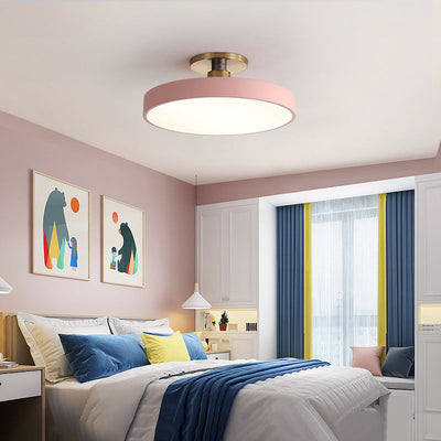 Contemporary Scandinavian Metal Acrylic Round LED Semi-Flush Mount Ceiling Light For Hallway