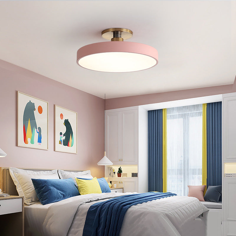 Contemporary Scandinavian Metal Acrylic Round LED Semi-Flush Mount Ceiling Light For Hallway