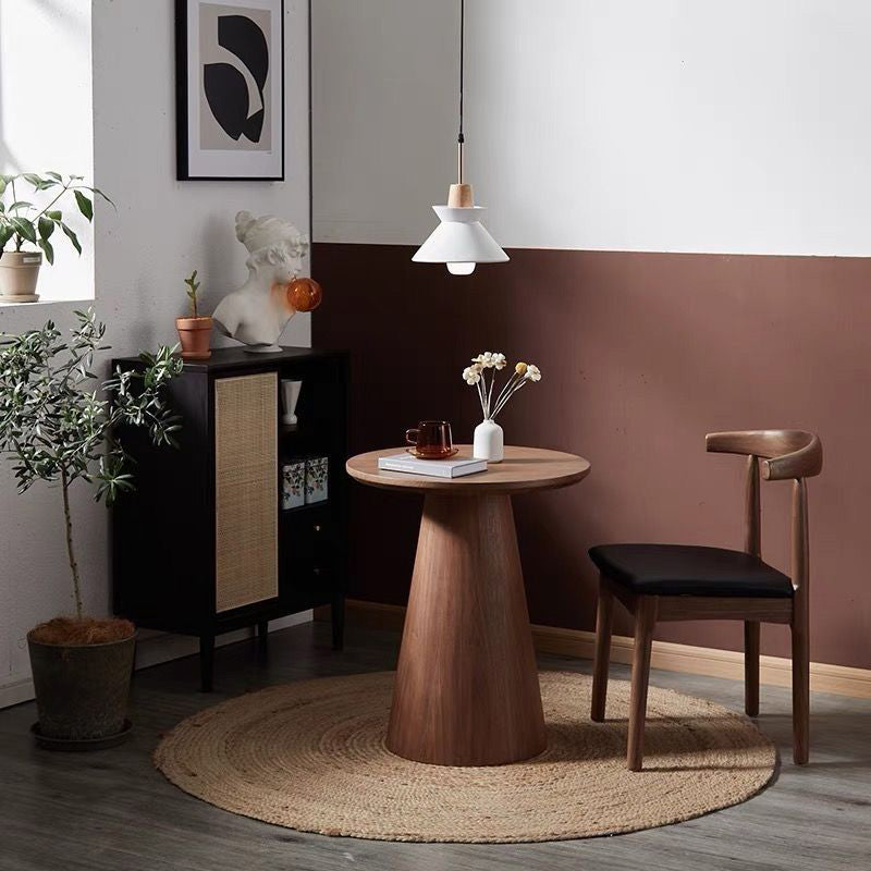 Mesa de café de madera con base de columna cónica redonda nórdica contemporánea para sala de estar 