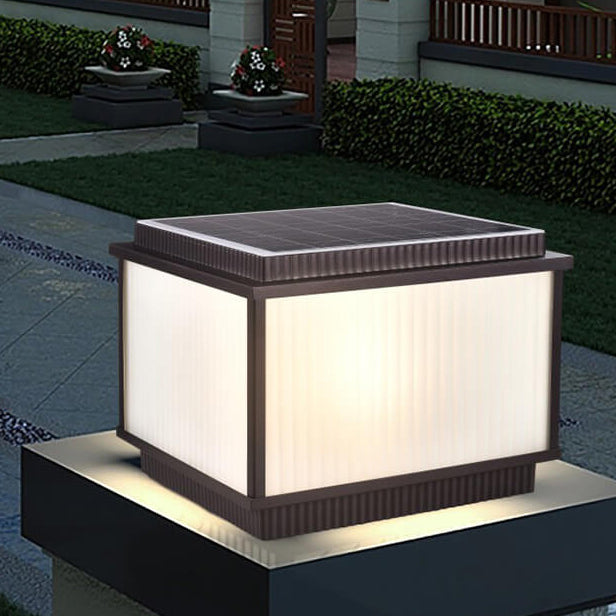 Moderno Minimalista Solar Rectangular de Aluminio Vidrio 1-Luz Poste Cabeza Luz Para Patio Exterior 
