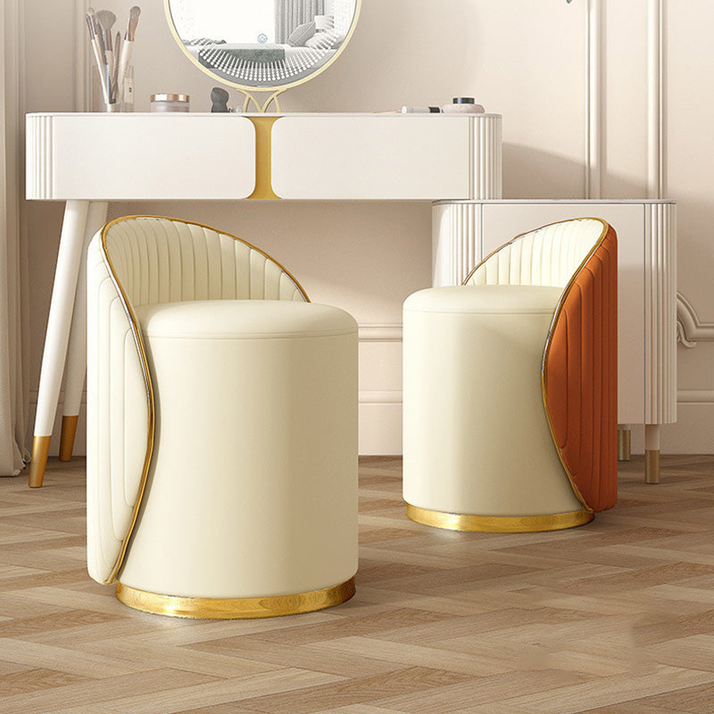 Taburete de tocador de hierro cilíndrico minimalista moderno con respaldo de cuero para dormitorio 
