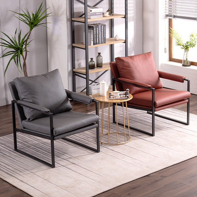 Contemporary Scandinavian Fabric Velvet Faux Leather Carbon Steel Latex Sponge Square Accent Chair Backrest Armrest For Living Room