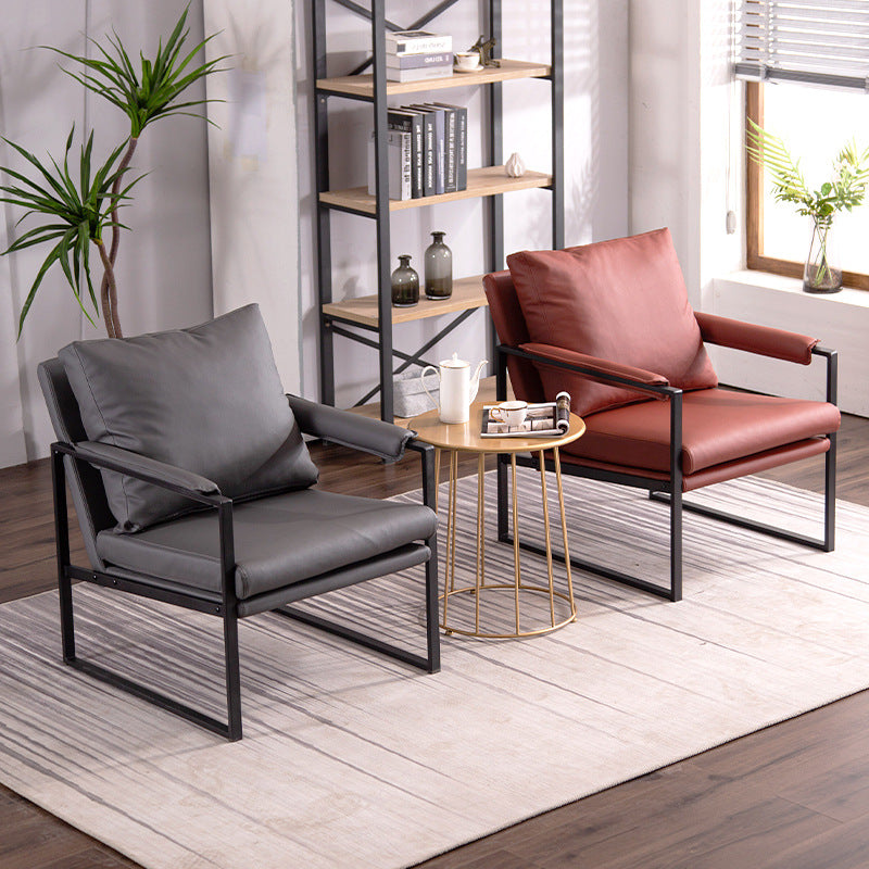 Contemporary Scandinavian Fabric Velvet Faux Leather Carbon Steel Latex Sponge Square Accent Chair Backrest Armrest For Living Room