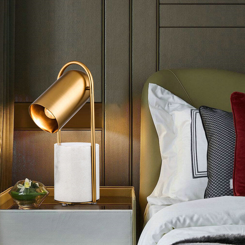 Lámpara de mesa de 1 luz con hardware de anillo cilíndrico de lujo nórdico y columna de mármol 
