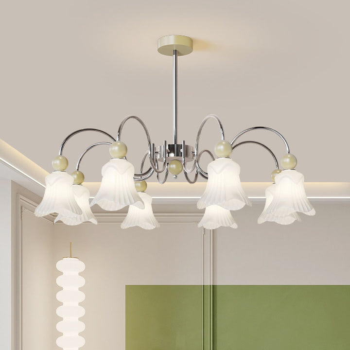 Moderne nordische Eisen-Glas-Blumenförmige Kugel 3/8-Licht-Kronleuchter für Wohnzimmer 