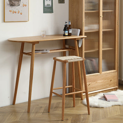 Zeitgenössischer skandinavischer langer ovaler Holzbartisch 2-stufig für Esszimmer 