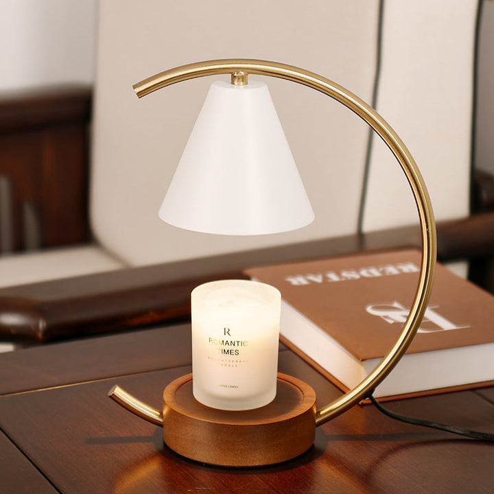 Lámpara de Mesa con Base de Madera y Herrajes Cónicos de Simplicidad Contemporánea de 1 Luz con Cera Derretida para Dormitorio 