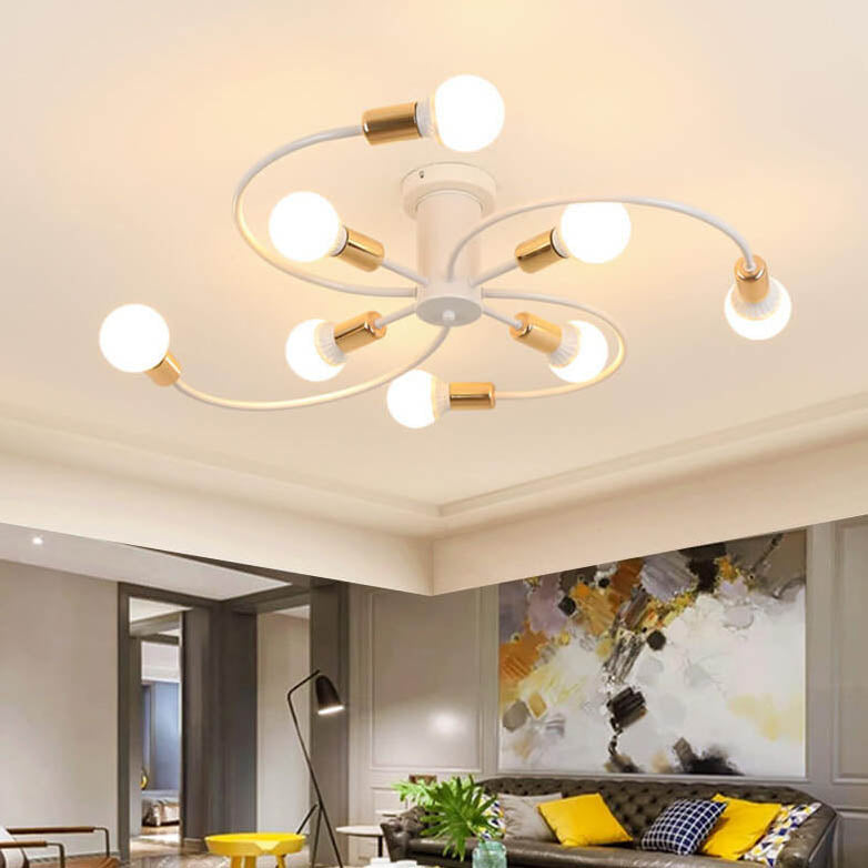 Modern Mid-Century Round Iron 6/8 Light Semi-Flush Mount Ceiling Light For Living Room