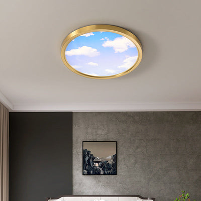 Lumière de plafond LED encastrée avec abat-jour rond en acrylique, design ciel bleu nuage cuivre plein, pour salon 