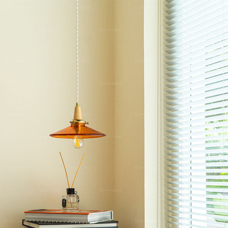 Nordic Modern Cone Brass Solid Wood Glass 1-Light Pendant Light