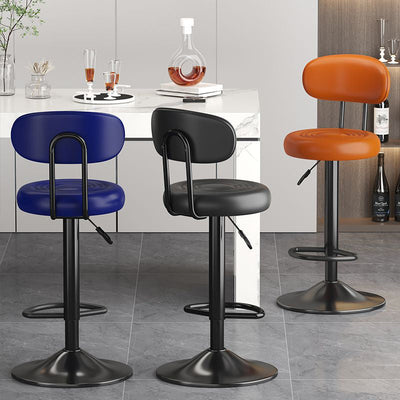 Contemporary Luxury Round Faux Leather Upholstered Swivel Bar Stool Height Adjustable Footrest For Dining Room