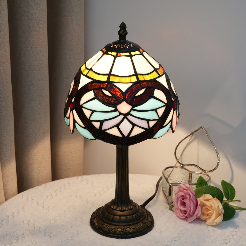 Traditional Tiffany Blue Heart Half Circle Stained Glass Resin 1-Light Table Lamp For Bedroom