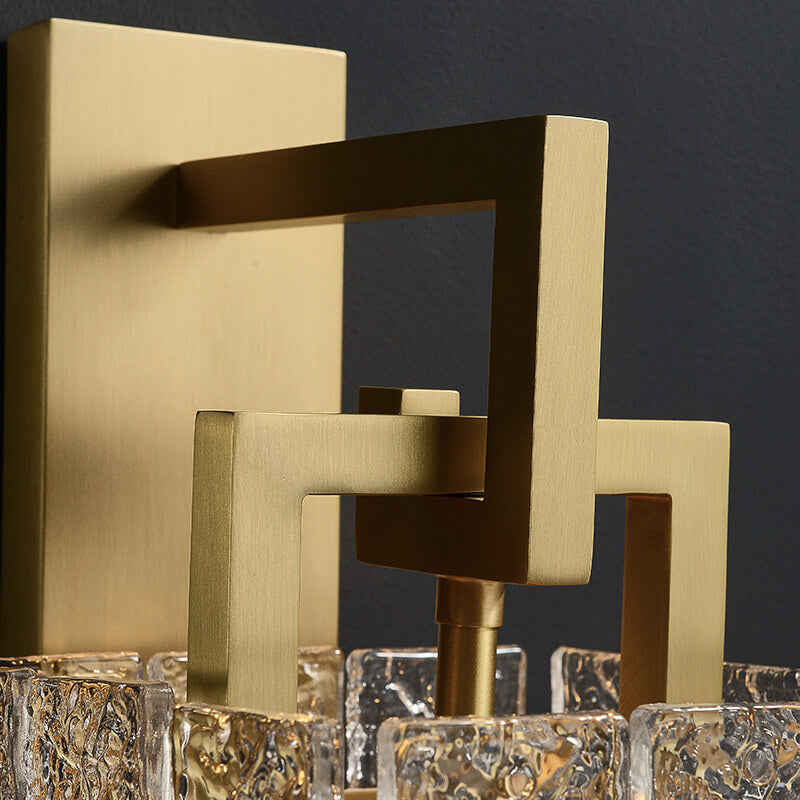 Modern Light Luxury Textured Crystal Brass Square 1-Light Wall Sconce Lamp