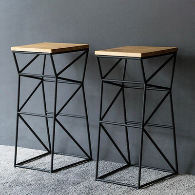 Repose-pieds de tabouret de bar carré à cadre géométrique en bois et fer industriel contemporain pour salle à manger 