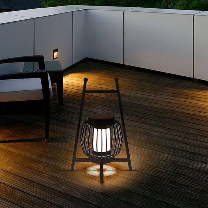 Luz de paisaje LED al aire libre con jaula de acero inoxidable simple y moderna solar 
