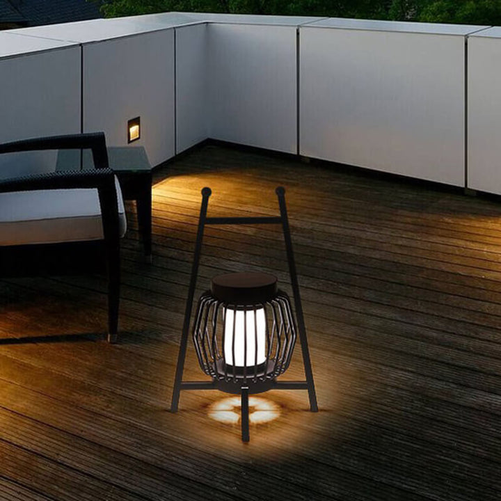 Luz de paisaje LED al aire libre con jaula de acero inoxidable simple y moderna solar 