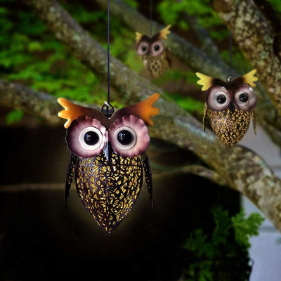 Solar Decorative Owl Iron LED Hanging Outdoor Landscape Light