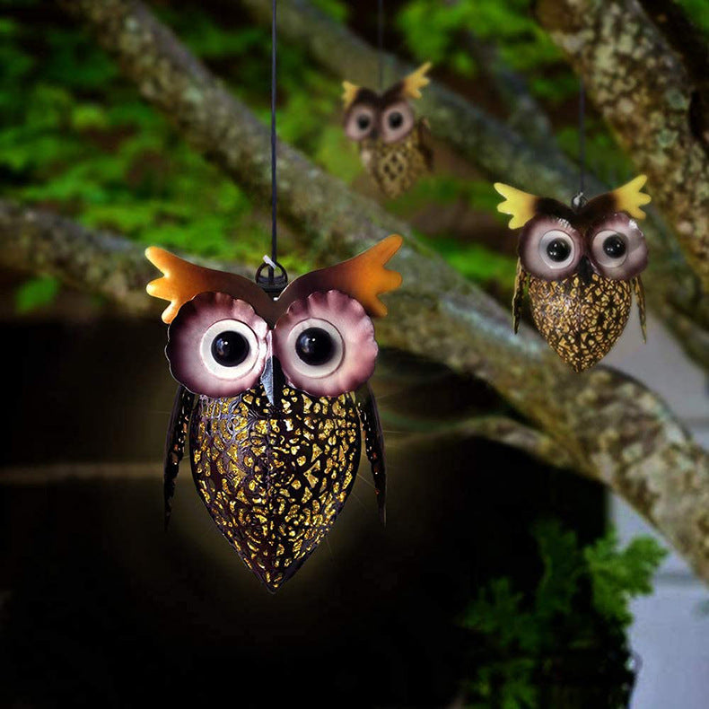 Solar Decorative Owl Iron LED Hanging Outdoor Landscape Light