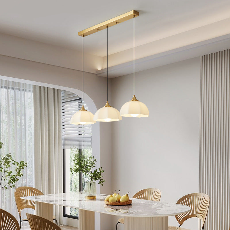 Contemporary Scandinavian Floral All Brass Glass 1/3 Light Island Light Chandelier For Dining Room