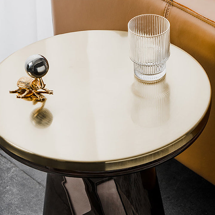 Table basse contemporaine créative en verre rond plaqué métal avec 1 armoire pour salon 
