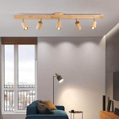 Japanese Minimalist Wooden Track Lighting LED 2/3/4/5 Light Semi-Flush Mount Ceiling Light