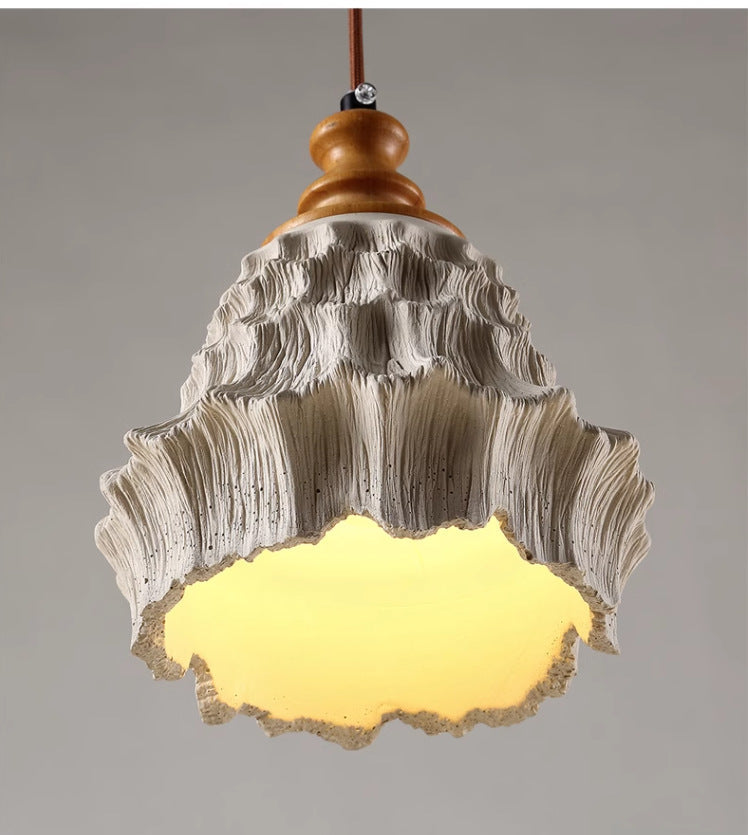 Traditionelle Vintage Holz Wellbeton Schatten 1-Licht Pendelleuchte für Wohnzimmer 