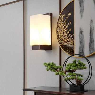 Modern Transitional Antler Square Cylinder Wood Glass 1-Light Wall Sconce Lamp For Living Room