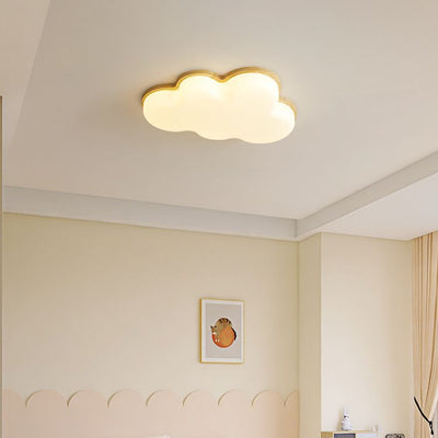 Luz de techo empotrada LED de acrílico y madera de caucho con forma de nube minimalista moderna para dormitorio 