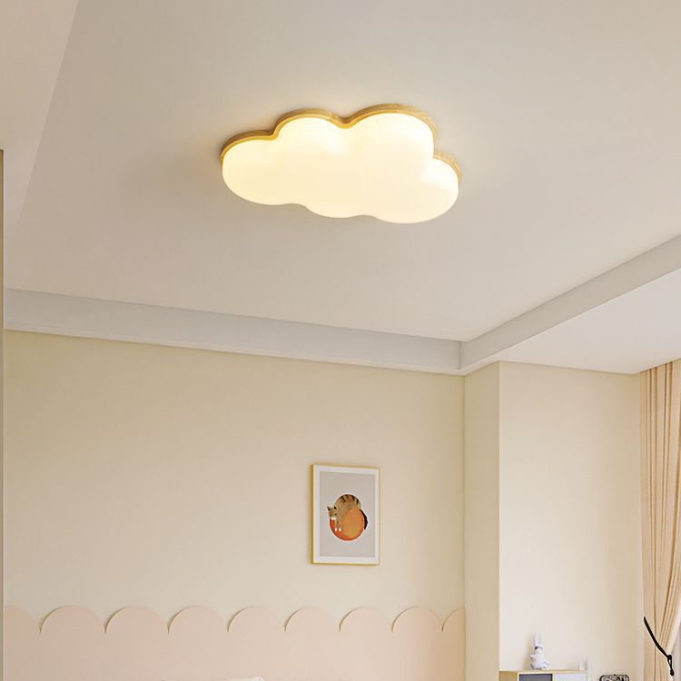 Luz de techo empotrada LED de acrílico y madera de caucho con forma de nube minimalista moderna para dormitorio 