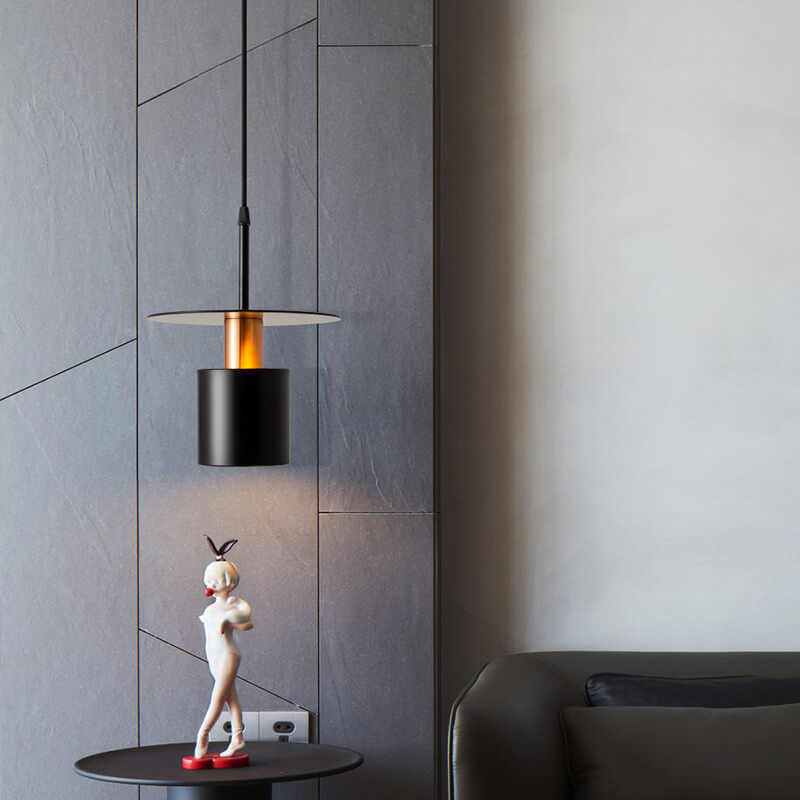 Moderne Mid-Century Eisen Runde Stück Zylinder Schirm 1-Licht Pendelleuchte Für Schlafzimmer 