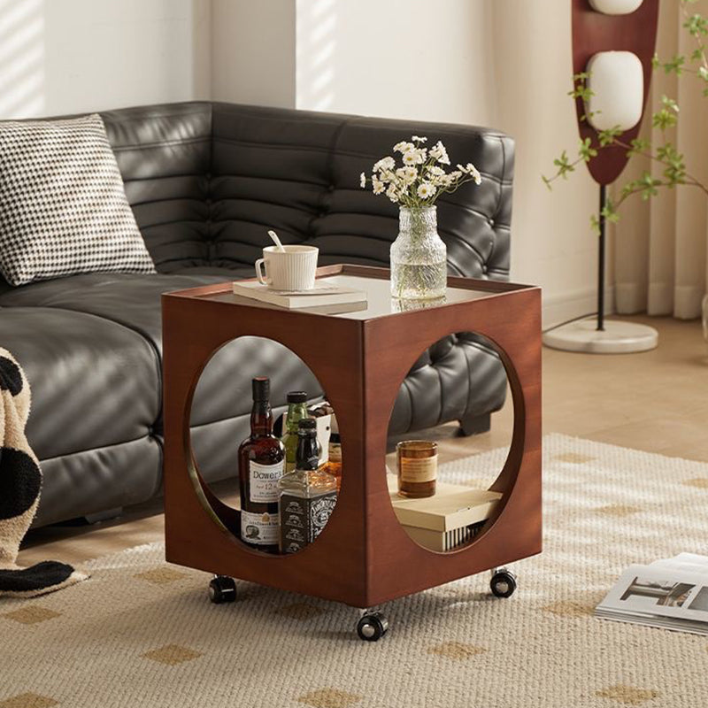 Zeitgenössischer nordischer quadratischer Holzcouchtisch 2-stufig für das Wohnzimmer 