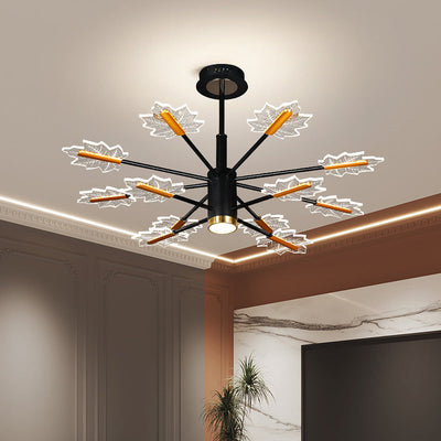 Lustre LED en fer acrylique à feuilles d'érable minimaliste moderne pour salon 