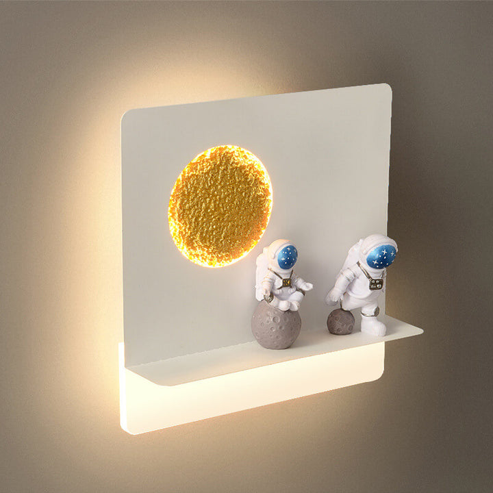 Contemporary Creative Iron Resin Round Astronaut LED Wall Sconce Lamp For Bedroom