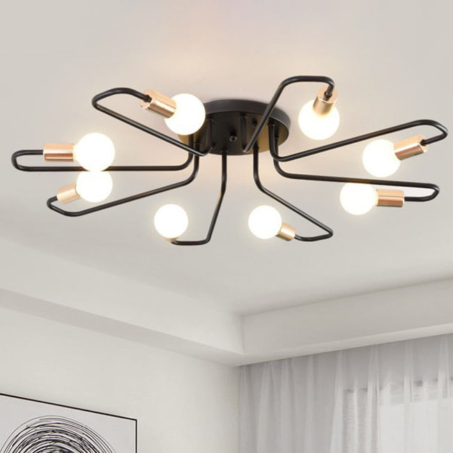 Ligne de tube incurvé nordique contemporain Fer 6/8 lumières Plafonnier semi-encastré pour salon 