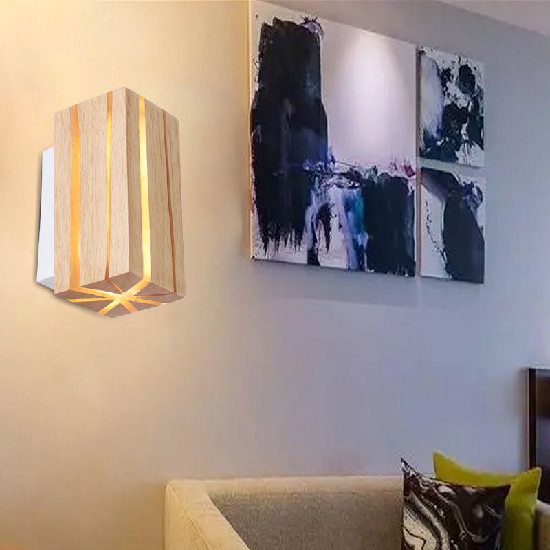 Moderne minimalistische geometrische Quader geknackt Holzmaserung LED Wandleuchte Lampe für Wohnzimmer 